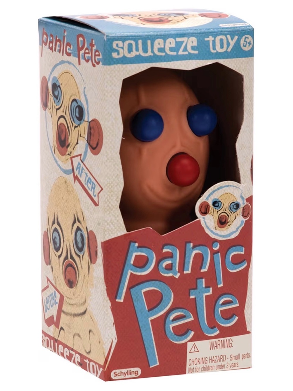 Panic Pete Squeeze Toy - Schylling - Tan with Blue & Red Original